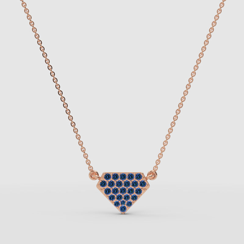 Pav Blue Gemstone Shield Pendant Necklace - One