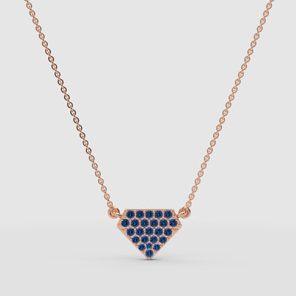 Pav Blue Gemstone Shield Pendant Necklace - One