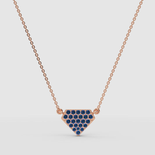 Pav Blue Gemstone Shield Pendant Necklace - One