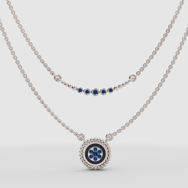Blue Gemstone Double Layer Pendant Necklace Set - One
