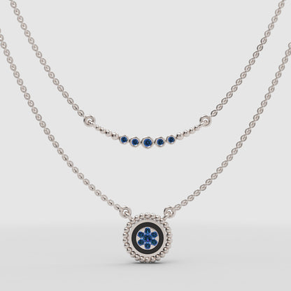 Blue Gemstone Double Layer Pendant Necklace Set - One