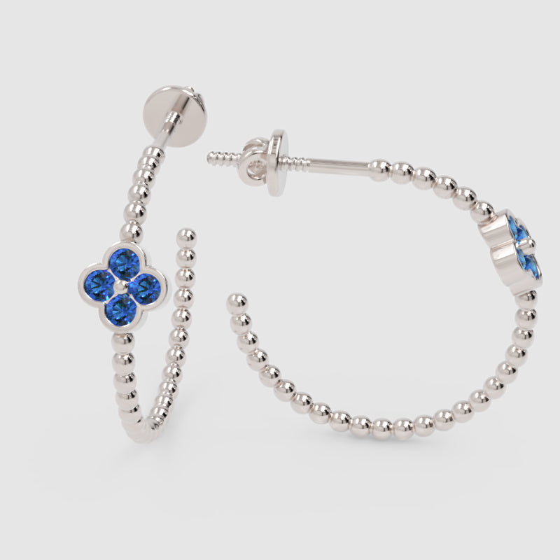 Blue Crystal Flower Beaded Hoop Earrings - One