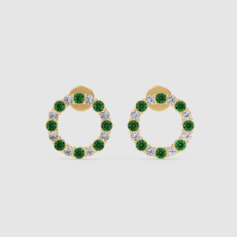 Rose Gold Emerald And Diamond Circle Stud Earrings - Seven