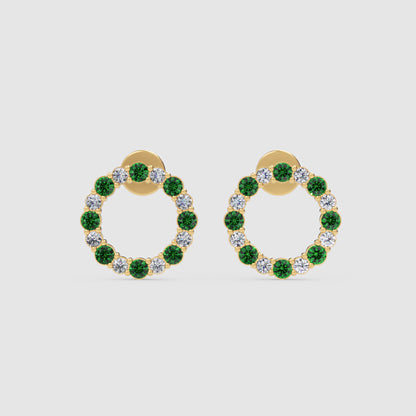 Rose Gold Emerald And Diamond Circle Stud Earrings - Seven