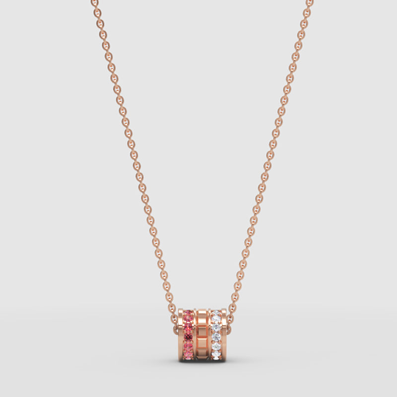 Minimal Red Gemstone Barrel Pendant | Diamond Necklace In Rose Gold | Jebij - One