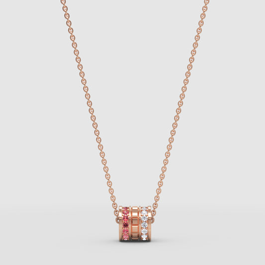 Minimal Red Gemstone Barrel Pendant | Diamond Necklace In Rose Gold | Jebij - One