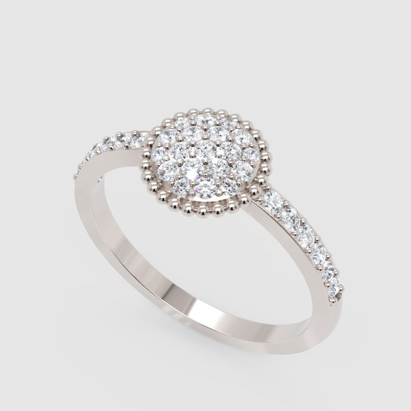 Lab-Grown Diamond Halo Cluster Ring In Rose Gold – Round Floral Diamond Ring With Pave Band | Jebij - Five