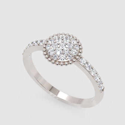Lab-Grown Diamond Halo Cluster Ring In Rose Gold – Round Floral Diamond Ring With Pave Band | Jebij - Five