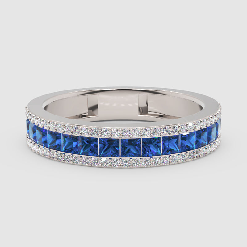 Blue Sapphire And Diamond Channel Set Wedding Band Ring - Five
