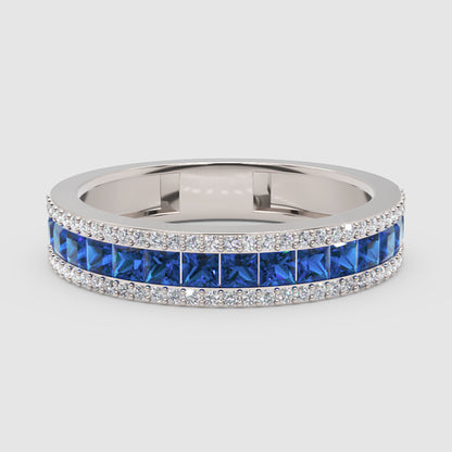 Blue Sapphire And Diamond Channel Set Wedding Band Ring - Five