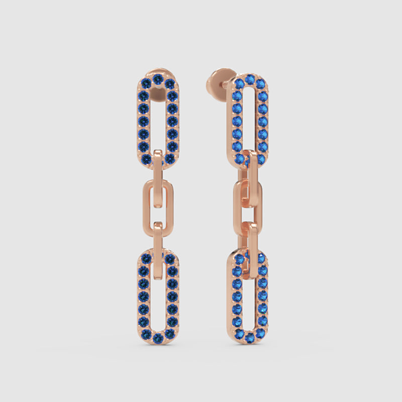 Blue Sapphire Chain Link Drop Earrings - One
