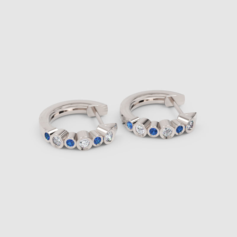 Rose Gold Diamond And Blue Sapphire Hoop Earrings - Five