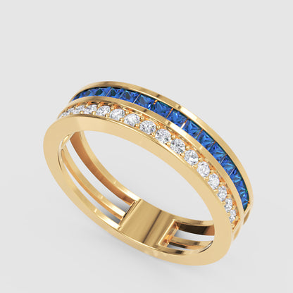 Blue Sapphire and Diamond Channel Set Double Band Ring