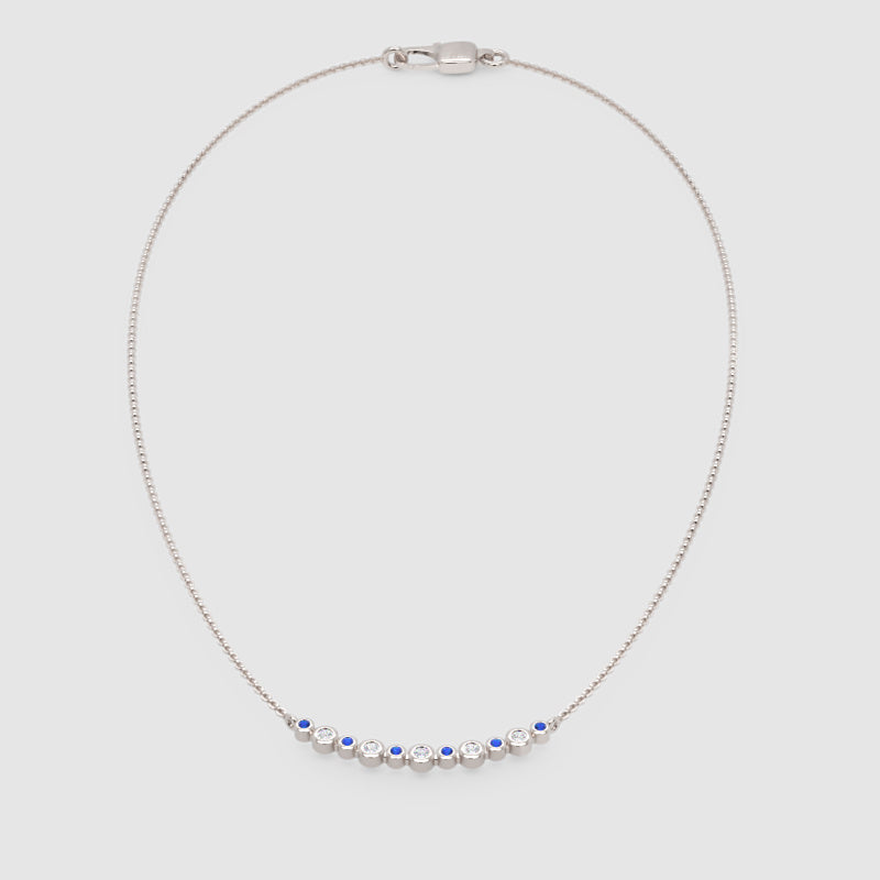Blue And White Diamond Curved Bar Necklace - Five