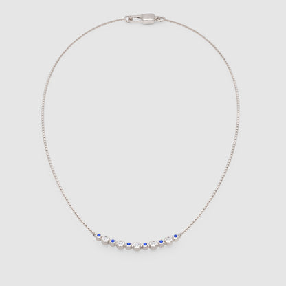 Blue And White Diamond Curved Bar Necklace - Five