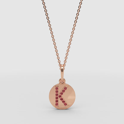 Personalized K Letter Pendant Necklace In Rose Gold With Red Stones - One