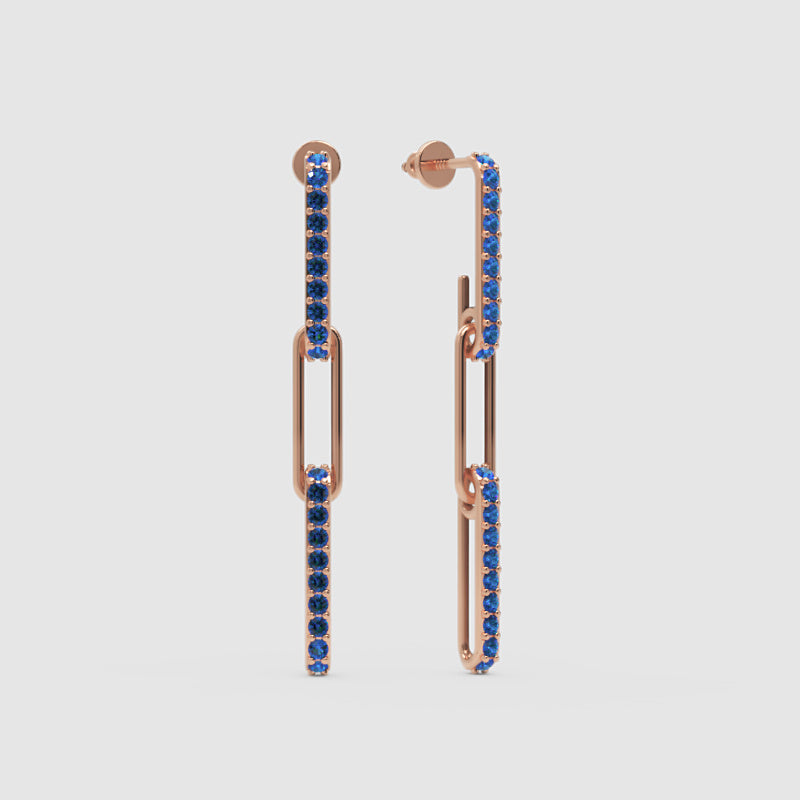 Blue Sapphire Linear Drop Earrings With Safety Pin Design - Three