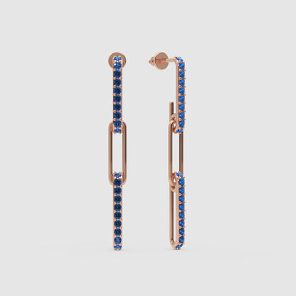 Blue Sapphire Linear Drop Earrings With Safety Pin Design - Three
