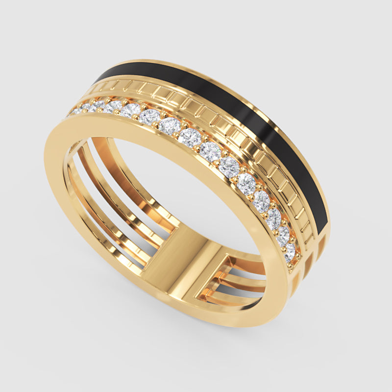 Gold Diamond Band Ring 6Mm With Black Enamel – Wide Statement Luxury Ring | Jebij - Five