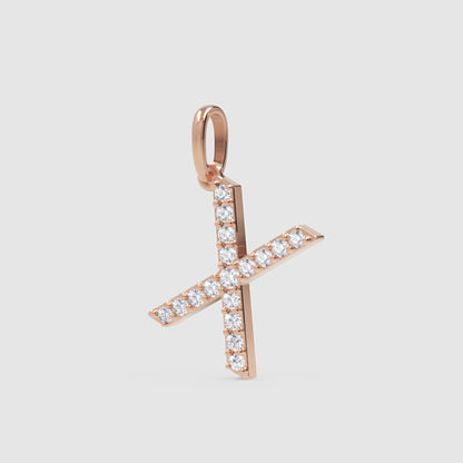 Rose Gold Diamond Letter X Initial Pendant Charm