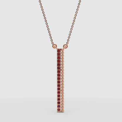 Vertical Bar Pendant Necklace With Red Gemstones And Beaded Detail - One