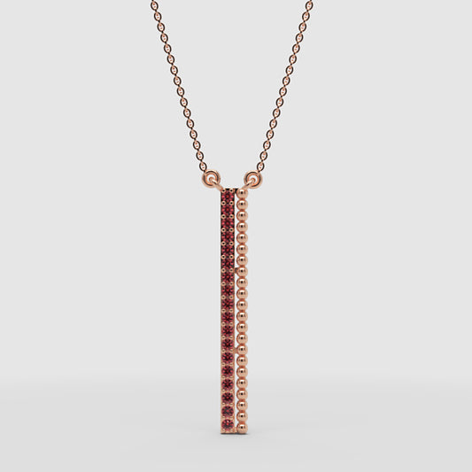 Vertical Bar Pendant Necklace With Red Gemstones And Beaded Detail - One