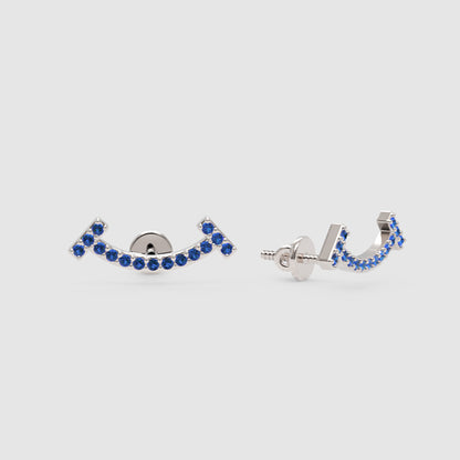 Blue Sapphire Curved Bar Ear Jacket Earrings - One