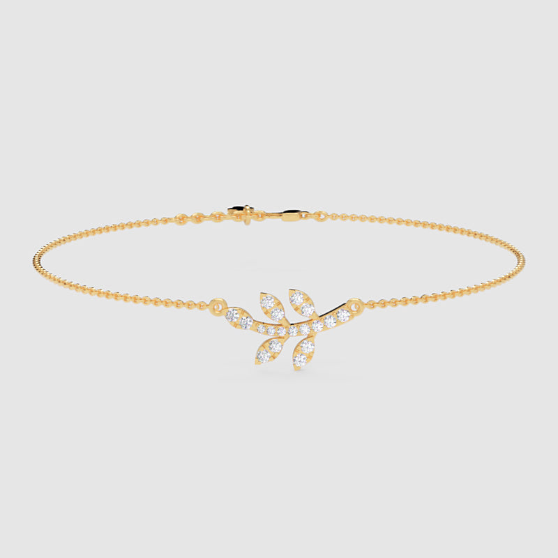 Delicate Leaf Branch Bracelet With Cubic Zirconia Stones - Five