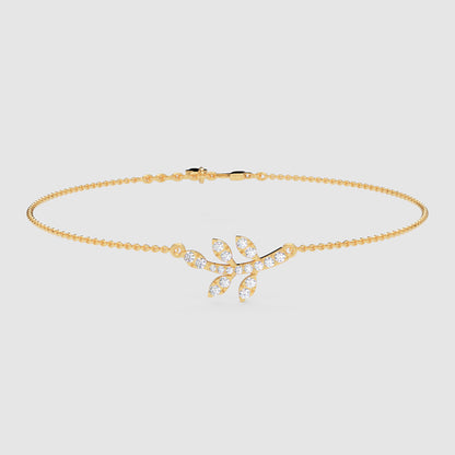 Delicate Leaf Branch Bracelet With Cubic Zirconia Stones - Five