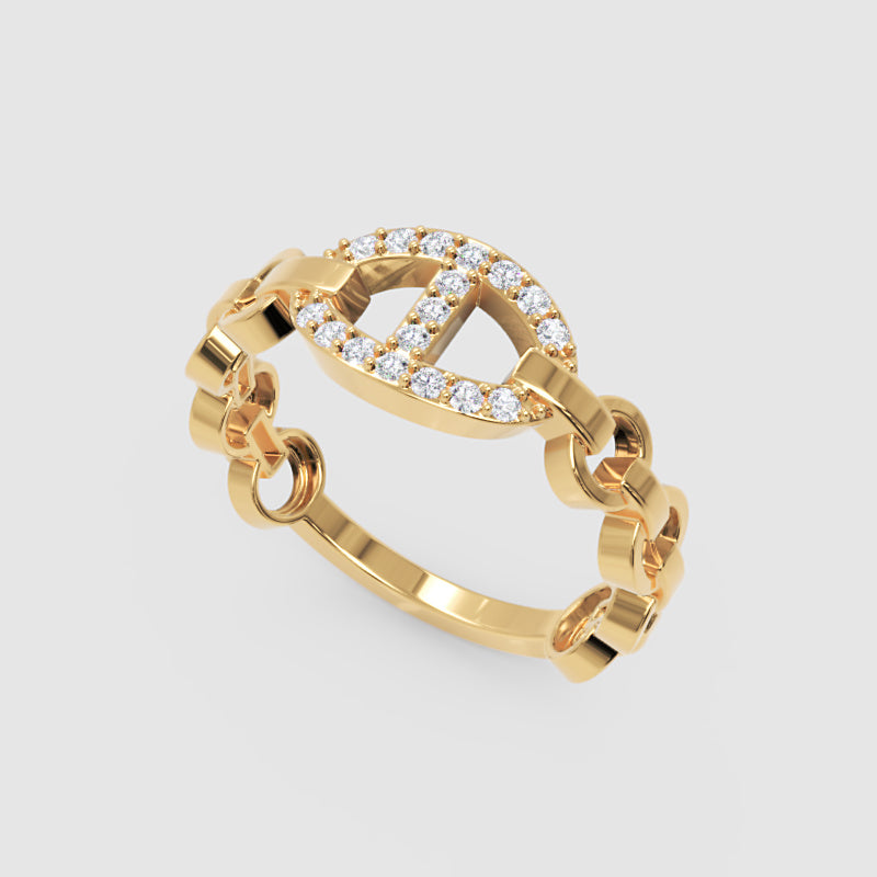 Diamond Chain Link Ring For Women | White Gold Oval Center Bar Design | Jebij - Five