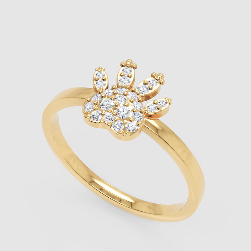 Paw Print Diamond Ring With Cluster Stones Delicate Band - Five