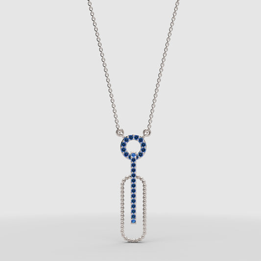 Blue Sapphire Geometric Pendant Necklace with Interlocking Circles