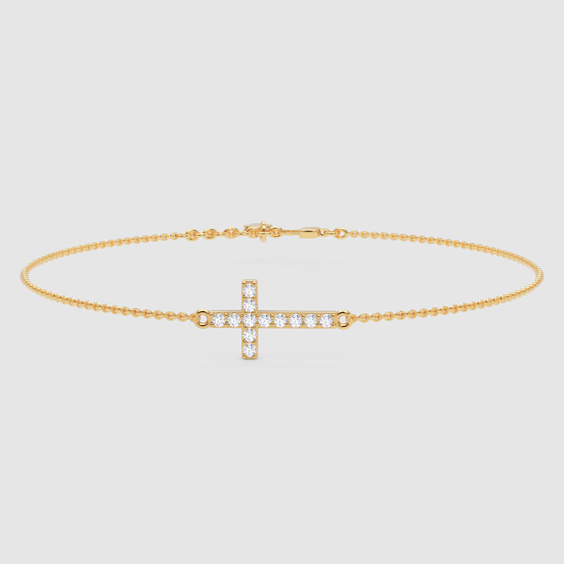 Sideways Cross Bracelet With Cubic Zirconia Stones - Five