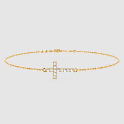 Sideways Cross Bracelet With Cubic Zirconia Stones - Five