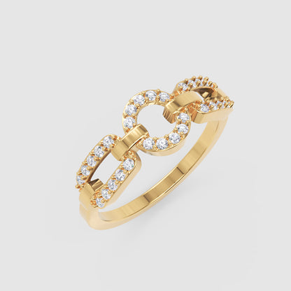 Diamond Circular Link Ring In White Gold | Double Pave Interlocking Chain Design Elegant Luxury Ring For Women | Jebij - Five