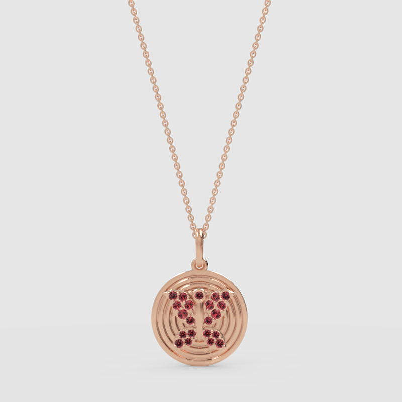 Gemini Zodiac Medallion Pendant Necklace With Pink Gemstones - One