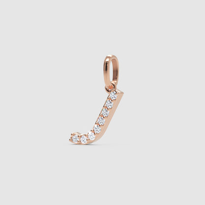 Rose Gold Diamond Letter J Initial Charm Pendant