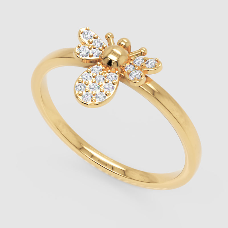 Dainty Bee Ring With Pav Crystal Wings And Body - Five