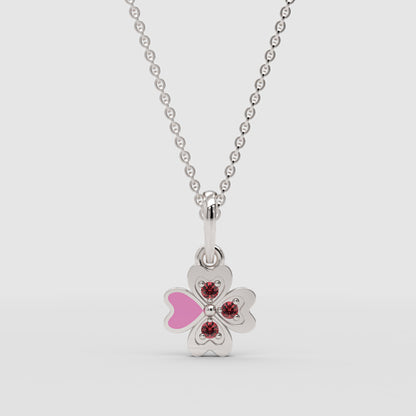 Pink Enamel Four Leaf Clover Pendant Necklace With Gemstones - Three