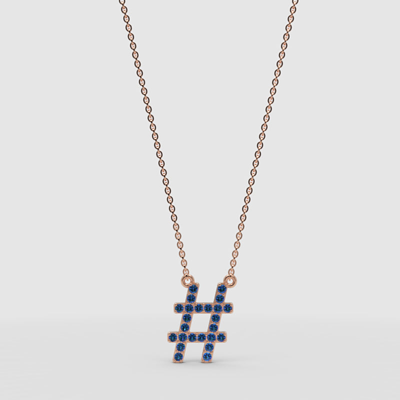 Blue Crystal Hashtag Pendant Necklace - One