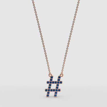 Blue Crystal Hashtag Pendant Necklace - One