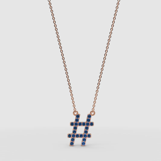 Blue Crystal Hashtag Pendant Necklace - One