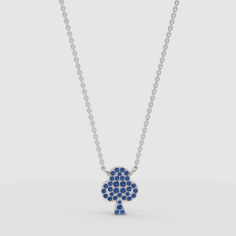 Blue Crystal Clover Pendant Necklace - One