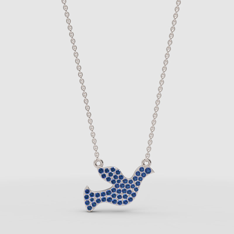 Blue Crystal Dove Bird Pendant Necklace - One