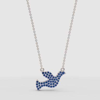 Blue Crystal Dove Bird Pendant Necklace - One