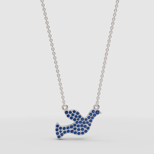 Blue Crystal Dove Bird Pendant Necklace - One