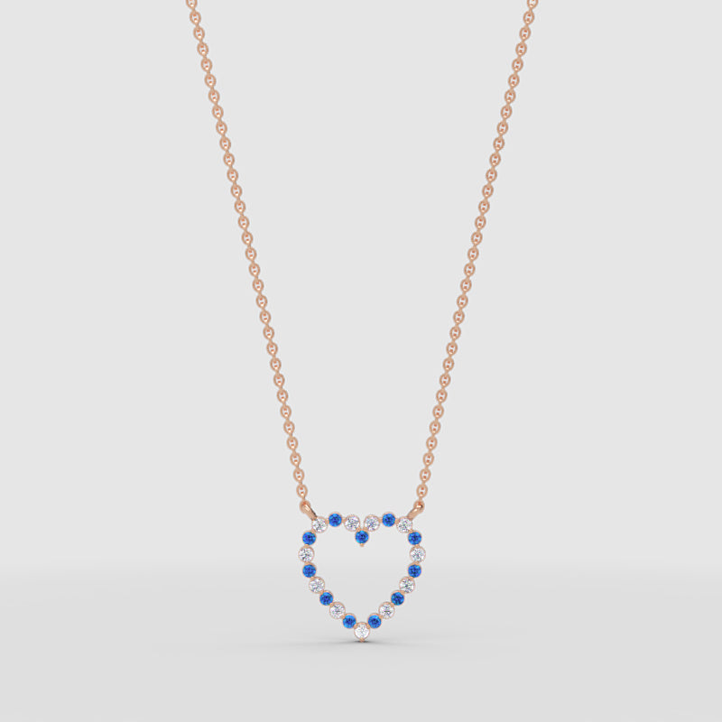 Blue Sapphire And White Diamond Heart Pendant Necklace In 14K White Gold - Five