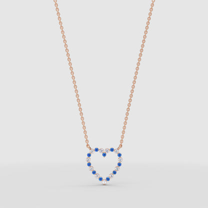 Blue Sapphire And White Diamond Heart Pendant Necklace In 14K White Gold - Five