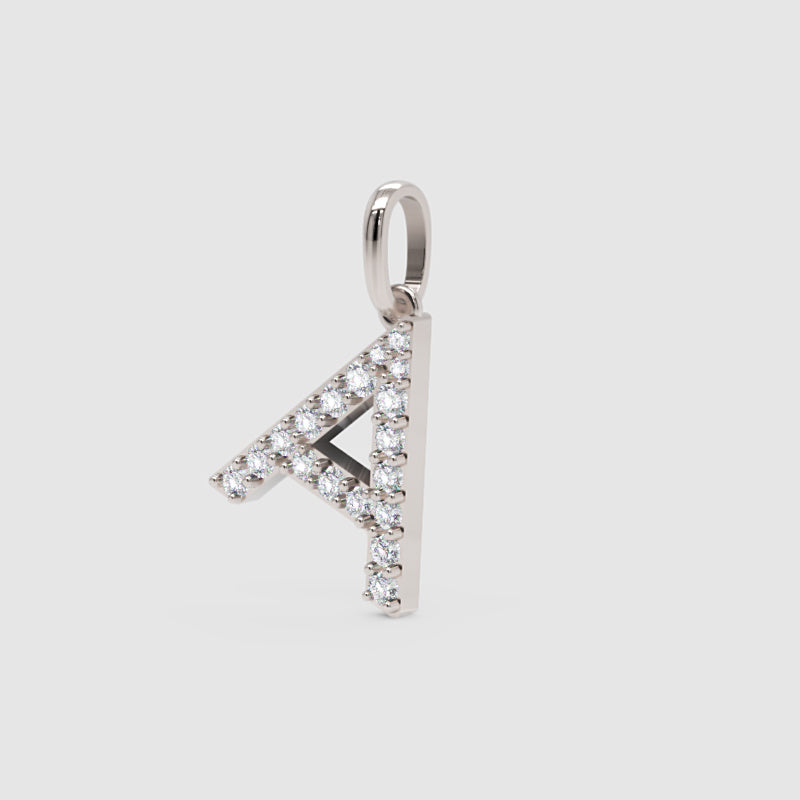 Diamond Initial Letter A Pendant Charm in White Gold