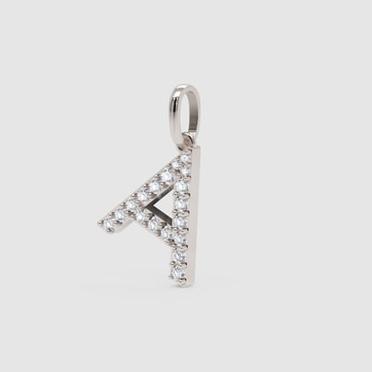 Diamond Initial Letter A Pendant Charm in White Gold